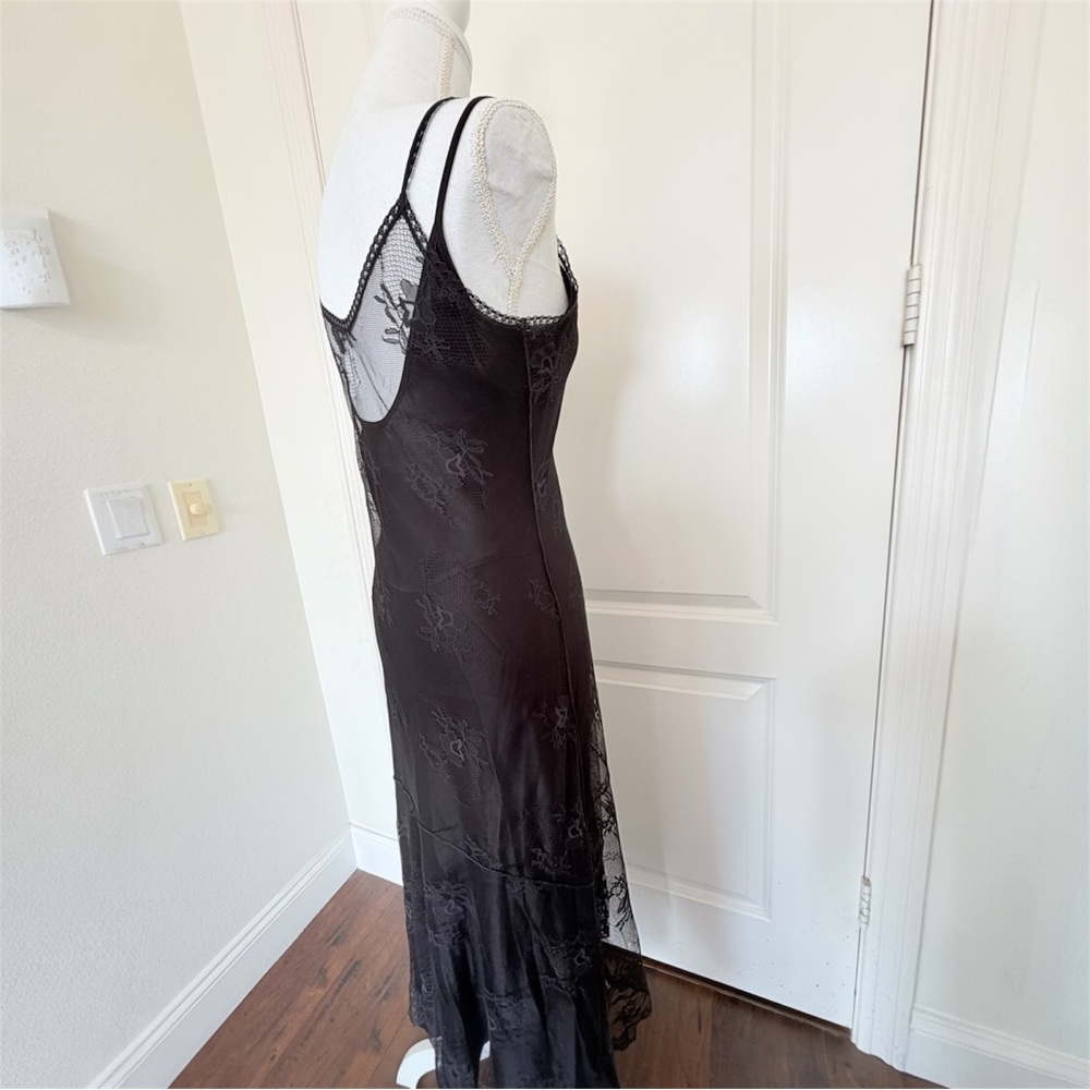 Vtg Max Studio 90s Whimsigoth Black Mesh Maxi Dress - Size M - Picture 9 of 16
